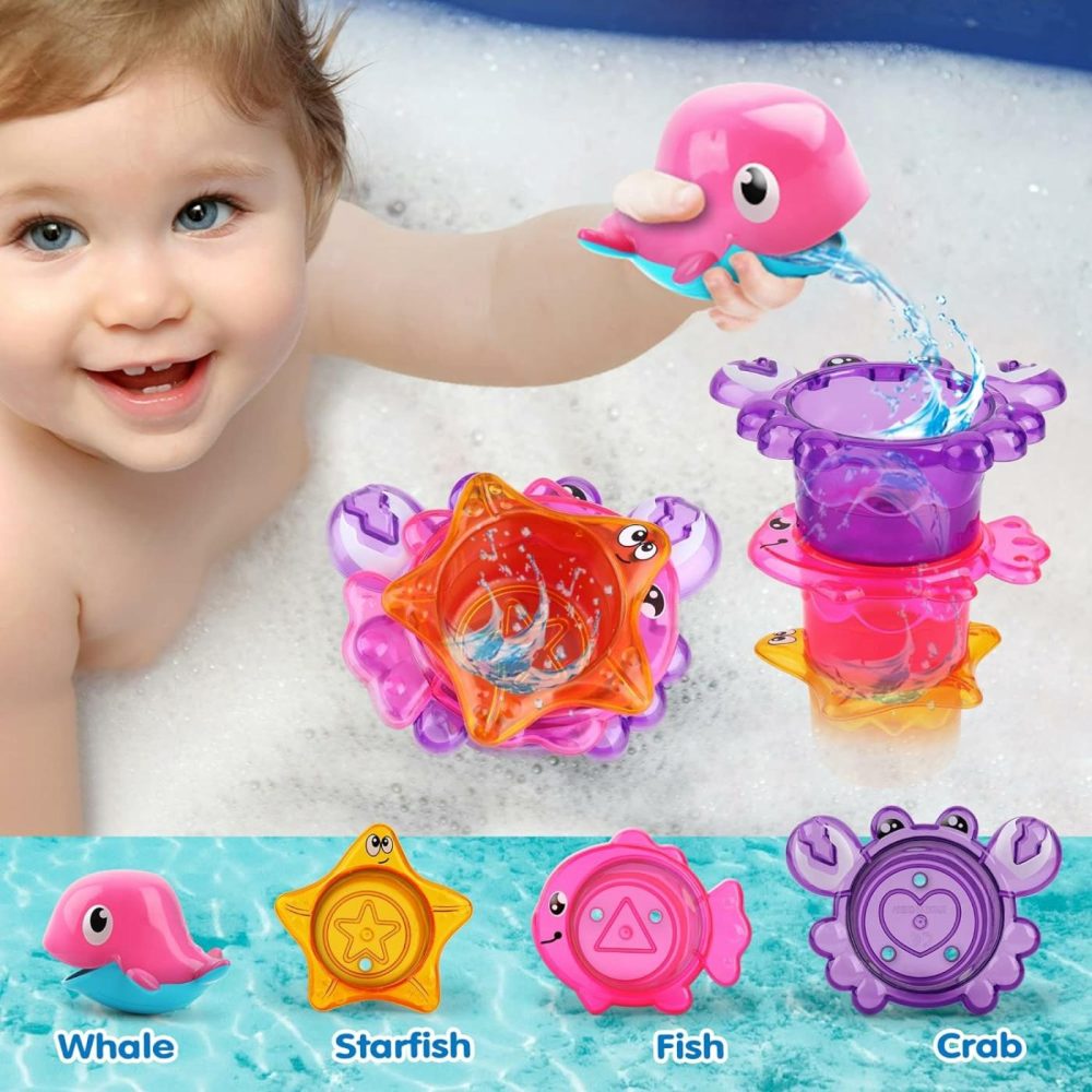 Bath Toy For Toddlers ,Bathtub Toy With Floating Mold Free Swimming Toys And Stacking Cups,Magnetic Fishing Game For Toddles And Babies  |  Bath Toys All Toys Bath Toys