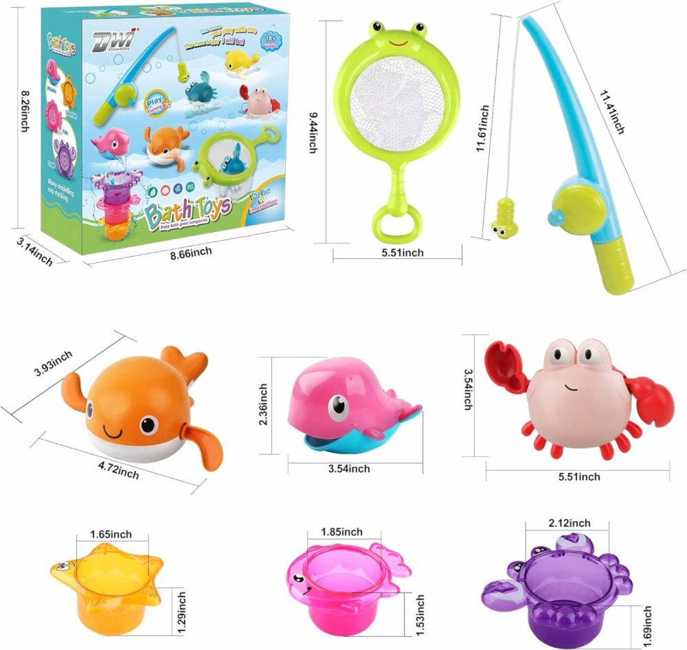 Bath Toy For Toddlers ,Bathtub Toy With Floating Mold Free Swimming Toys And Stacking Cups,Magnetic Fishing Game For Toddles And Babies  |  Bath Toys All Toys Bath Toys