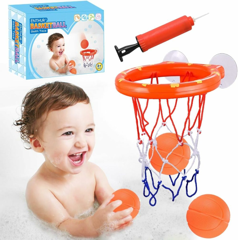 Bath Toy Fun Basketball Hoop & Balls Set For Boys And Girls Kid & Toddler Bath Toys Gift Set 3 Balls Included  |  Bath Toys All Toys Bath Toys