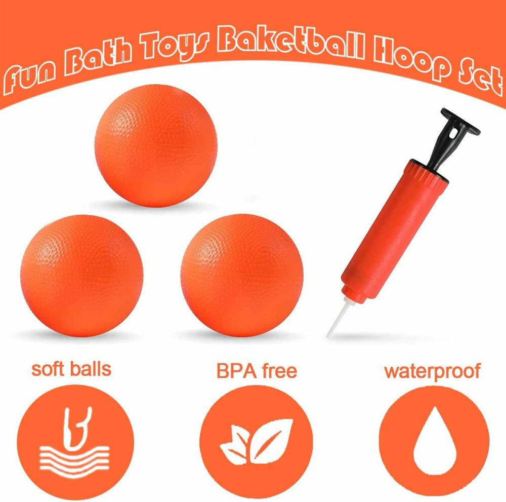 Bath Toy Fun Basketball Hoop & Balls Set For Boys And Girls Kid & Toddler Bath Toys Gift Set 3 Balls Included  |  Bath Toys All Toys Bath Toys