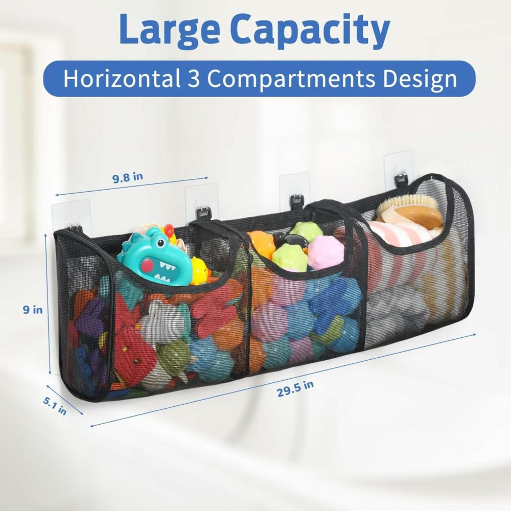 Bath Toy Storage  Bath Toy Holder  3 Compartment Large Openings Bathtub Toy Storage  Large Capacity Bath Tub Toy Holder  Hanging Kids Bath Toy Organizer For Easy Access & Sorting Toys  |  Bath Toys All Toys Bath Toys