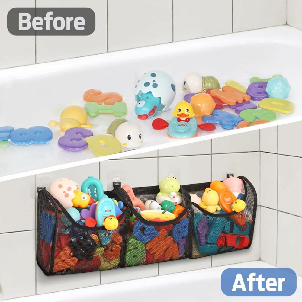 Bath Toy Storage  Bath Toy Holder  3 Compartment Large Openings Bathtub Toy Storage  Large Capacity Bath Tub Toy Holder  Hanging Kids Bath Toy Organizer For Easy Access & Sorting Toys  |  Bath Toys All Toys Bath Toys