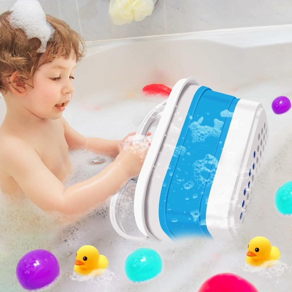 Bath Toy Storage Organizer  Foldable Bathtub Toy Holder Storage With Removable Base For Draining Drying  Bathroom Shower Toy Holder Baby Bath Toy Basket For Easy Storage  |  Bath Toys All Toys Bath Toys