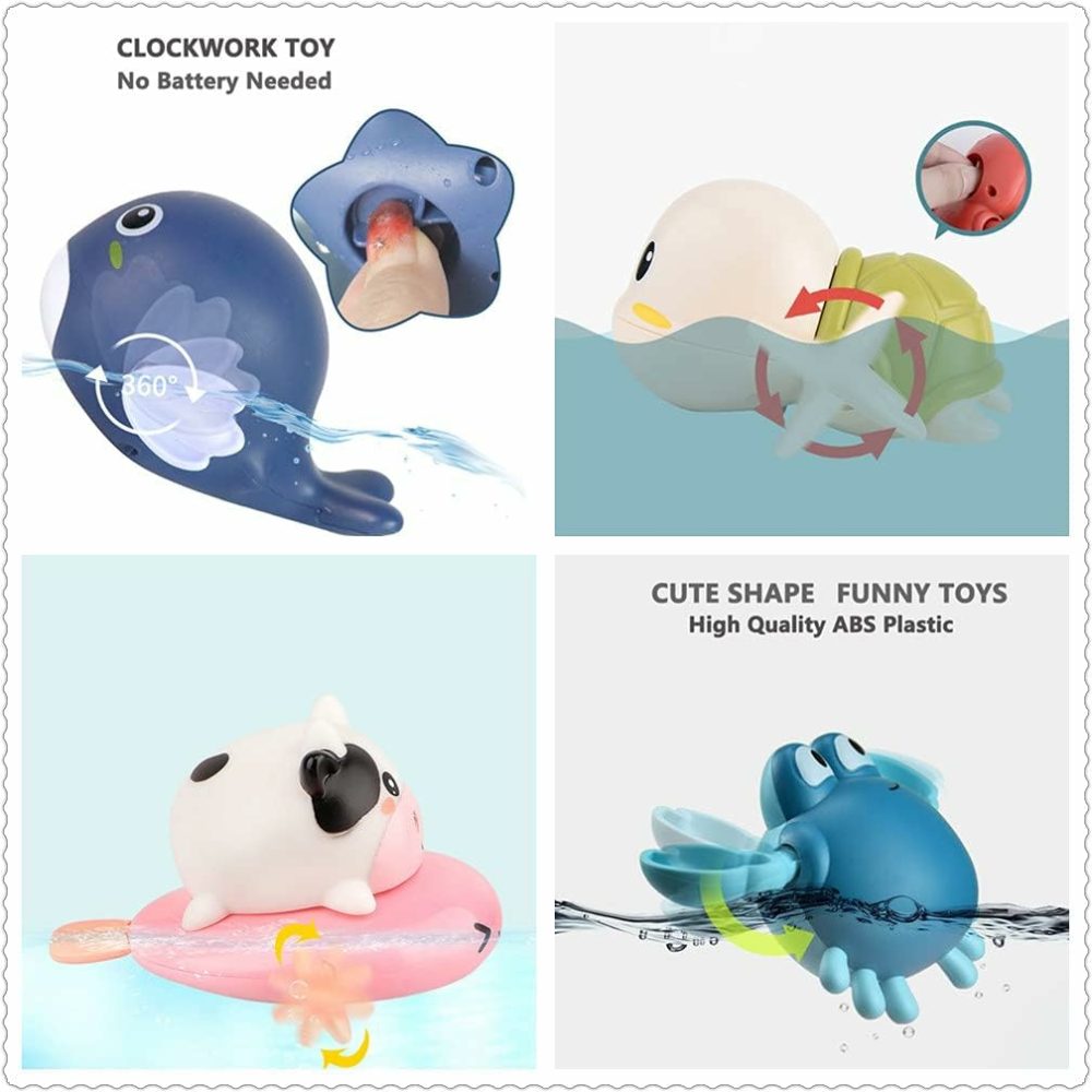 Bath Toy,Cute Animal Clockwork Bathtub Swimming Pool Toy,Baby Bath Toys For Toddlers 1-3  Boys & Girls Water Bath Toy Set,5 Pack  |  Bath Toys All Toys Bath Toys