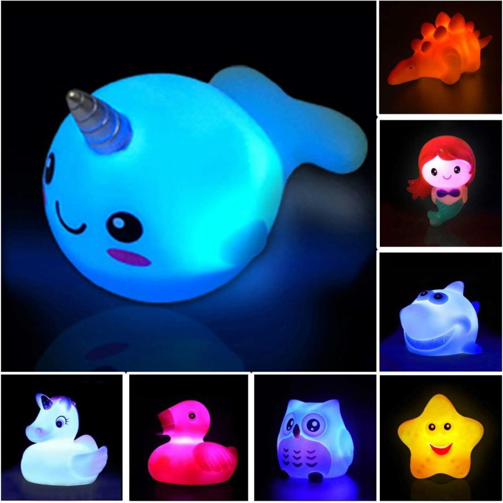 Bath Toys (8 Packs Rubber Animals Toys) Light Up Floating Rubber Toys Flashing Color Changing Light In Water Bathtub Shower Games Toys For Baby Kids Toddler Child  |  Bath Toys All Toys Bath Toys