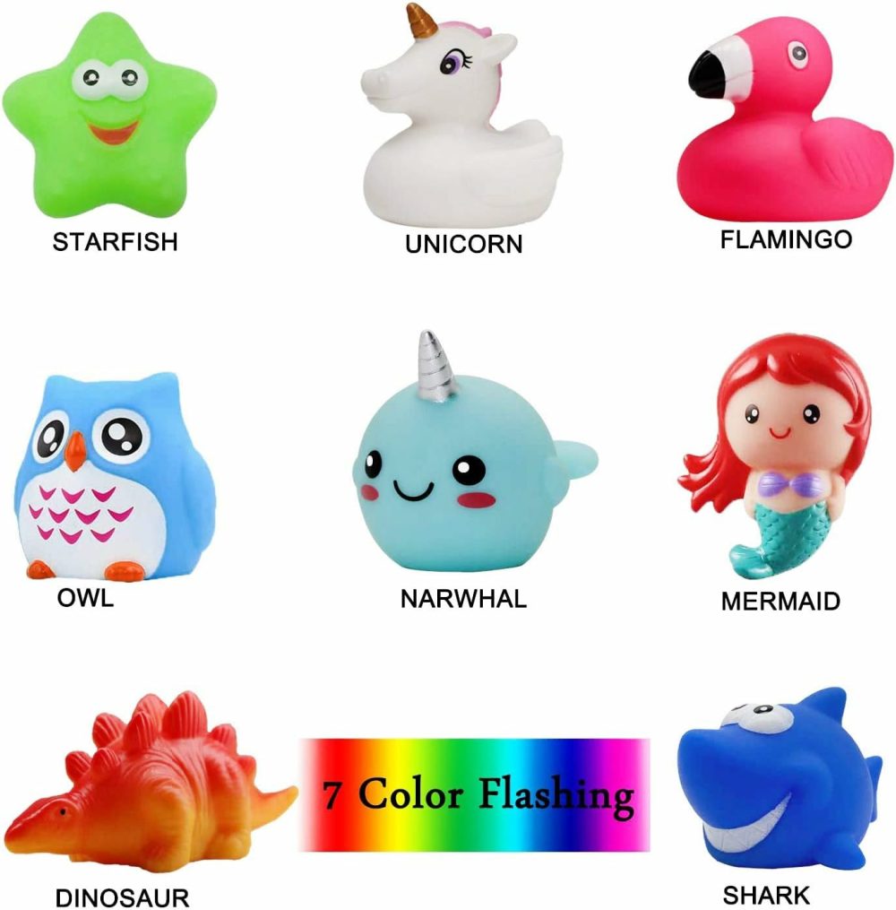 Bath Toys (8 Packs Rubber Animals Toys) Light Up Floating Rubber Toys Flashing Color Changing Light In Water Bathtub Shower Games Toys For Baby Kids Toddler Child  |  Bath Toys All Toys Bath Toys