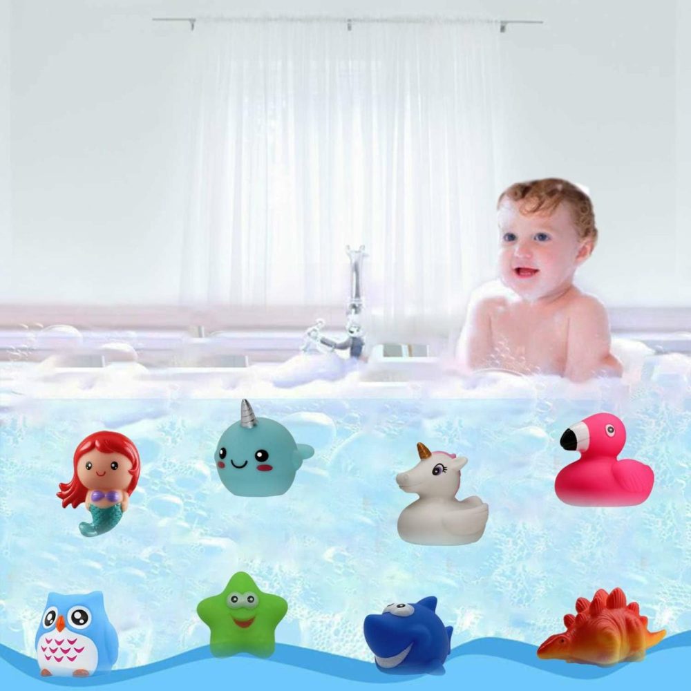 Bath Toys (8 Packs Rubber Animals Toys) Light Up Floating Rubber Toys Flashing Color Changing Light In Water Bathtub Shower Games Toys For Baby Kids Toddler Child  |  Bath Toys All Toys Bath Toys