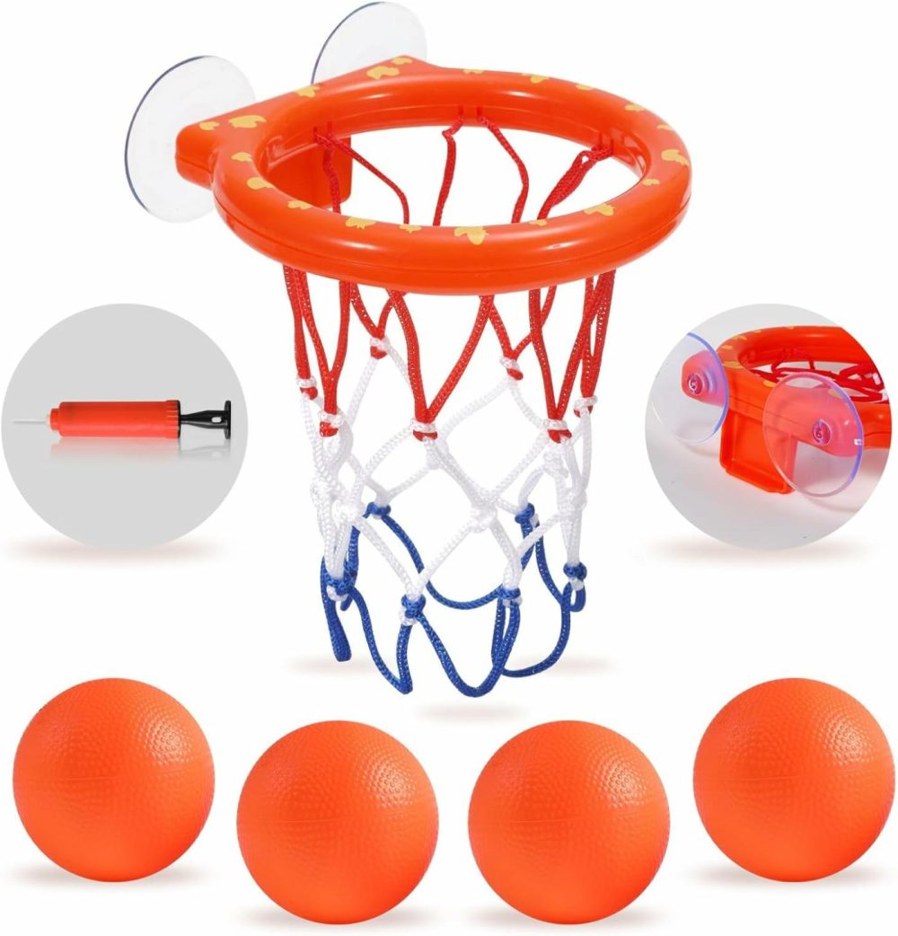 Bath Toys – Bathtub Basketball Hoop For Kids Toddlers,Bath Toys Shower Toys For Kids Ages 4-8,Suction Cup Basketball Hoop & 4 Soft Balls Set For Boys Girls  |  Bath Toys All Toys Bath Toys