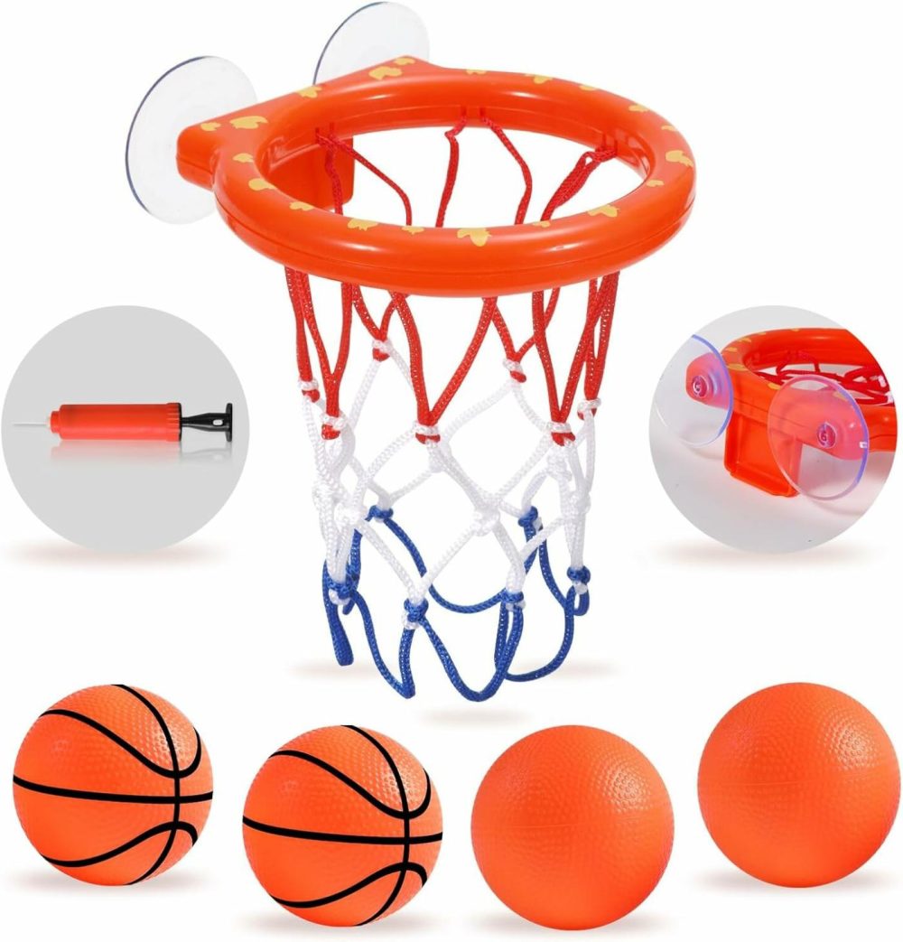 Bath Toys – Bathtub Basketball Hoop For Kids Toddlers,Bath Toys Shower Toys For Kids Ages 4-8,Suction Cup Basketball Hoop & 4 Soft Balls Set For Boys Girls  |  Bath Toys All Toys Bath Toys