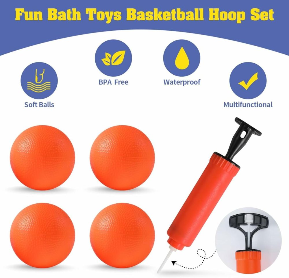 Bath Toys – Bathtub Basketball Hoop For Kids Toddlers,Bath Toys Shower Toys For Kids Ages 4-8,Suction Cup Basketball Hoop & 4 Soft Balls Set For Boys Girls  |  Bath Toys All Toys Bath Toys