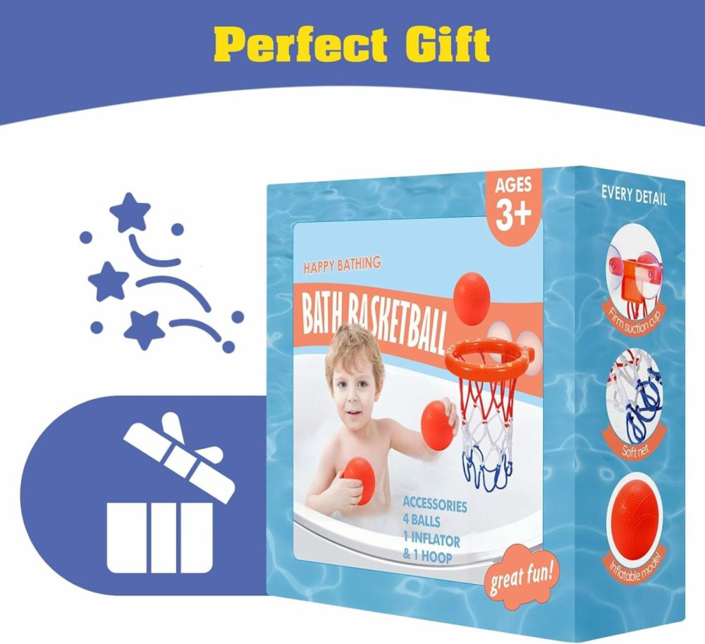 Bath Toys – Bathtub Basketball Hoop For Kids Toddlers,Bath Toys Shower Toys For Kids Ages 4-8,Suction Cup Basketball Hoop & 4 Soft Balls Set For Boys Girls  |  Bath Toys All Toys Bath Toys