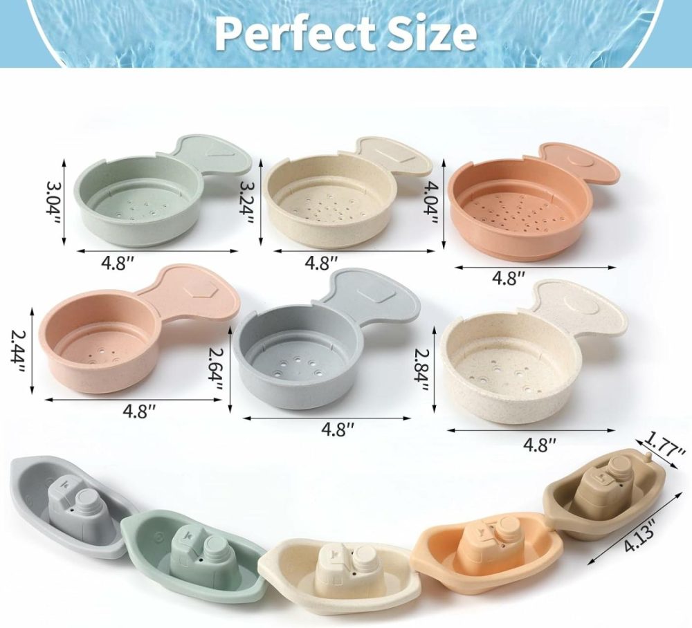 Bath Toys Floating Boats Train With Bathing Spoon,11 Pcs Water Table Toys Mold Free Baby Bath Toys For Toddlers 1-3/Infants 6-12-18 Months,Bathtub Toys Shower Toys For 1 2 3 4 Year Old  |  Bath Toys All Toys Bath Toys