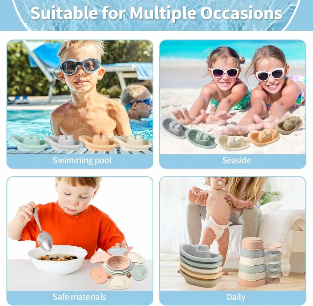 Bath Toys Floating Boats Train With Bathing Spoon,11 Pcs Water Table Toys Mold Free Baby Bath Toys For Toddlers 1-3/Infants 6-12-18 Months,Bathtub Toys Shower Toys For 1 2 3 4 Year Old  |  Bath Toys All Toys Bath Toys