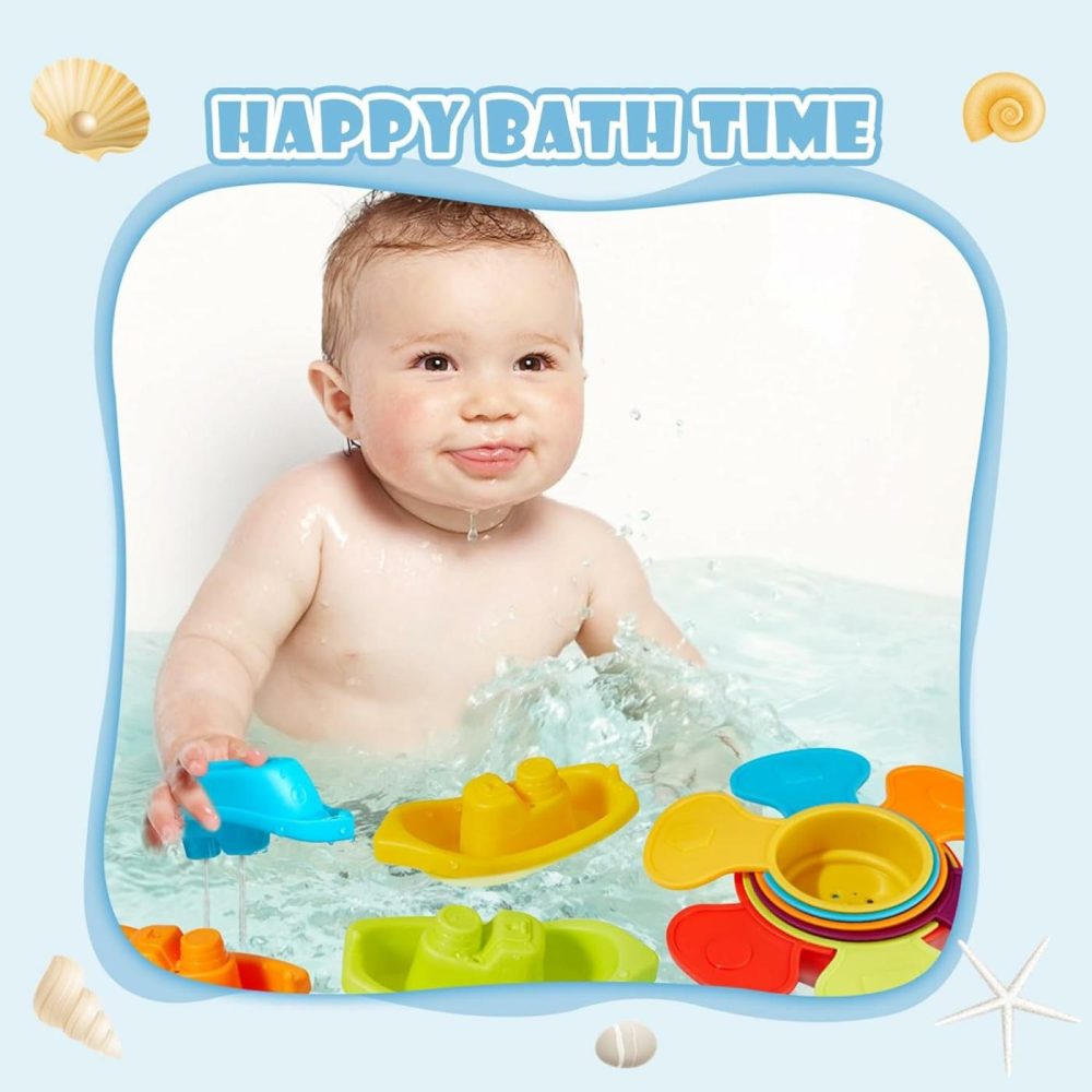 Bath Toys Floating Boats With Bathing Spoon  11 Pack Water Table Bathtub Bath Toy  Water Toys For Toddlers 1-3  Baby Pool Toys  Stackable Toys For Learning  |  Bath Toys All Toys Bath Toys