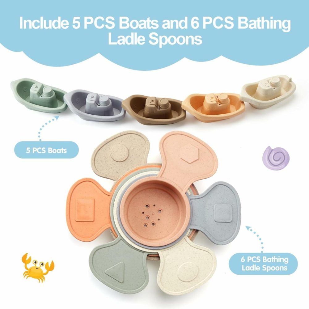 Bath Toys Floating Boats With Bathing Spoon  11 Pcs Water Table Toys For Toddlers 1-3/Infants 6-12-18 Months  Baby Bathtub Toys Shower Toys  |  Bath Toys All Toys Bath Toys