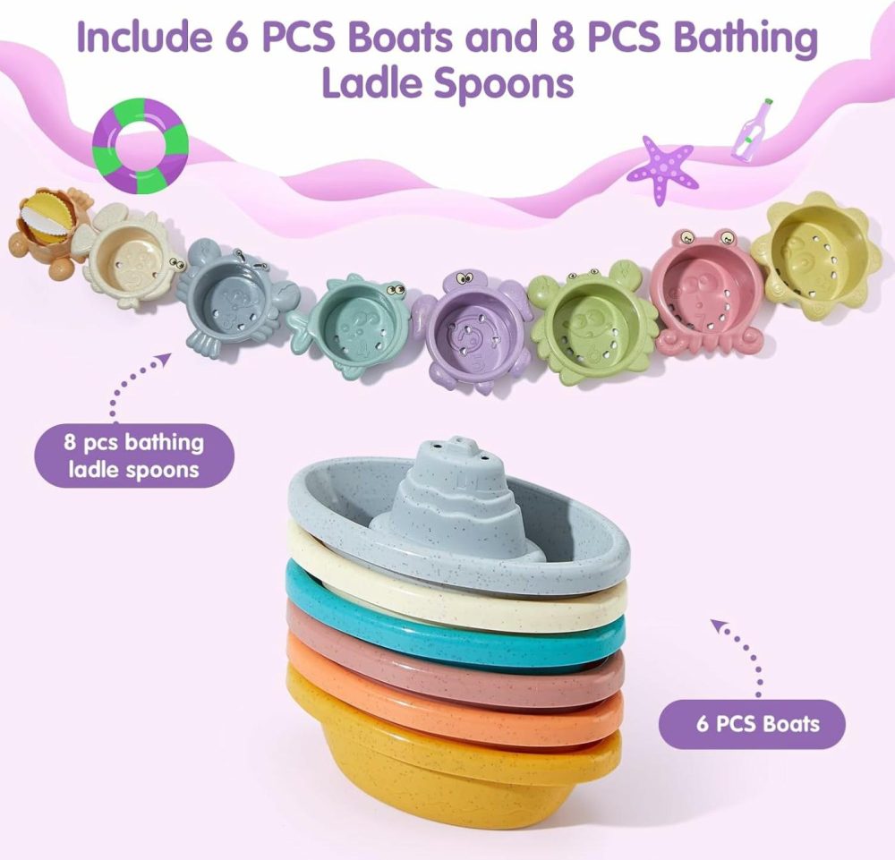 Bath Toys Floating Boats With Stacking Cups  14-Piece Water Table Toys For Toddlers 1-3/Infants 6-12-18 Months Bathtub Toys  Baby Pool Toys  Shower Toys  Beach Toys Baby Girl Boy Present  |  Bath Toys All Toys Bath Toys