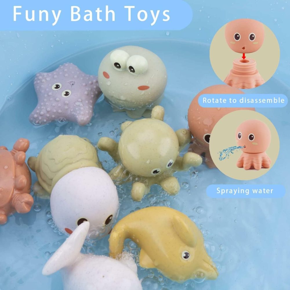 Bath Toys For Babies 6-12 Months – 10Pcs Bath Squirt Toys Silicone Ocean Animals Bathtub Float Toy For Water Play Kids Preschool Education Toy Learning Skills For Bathroom  |  Bath Toys All Toys Bath Toys