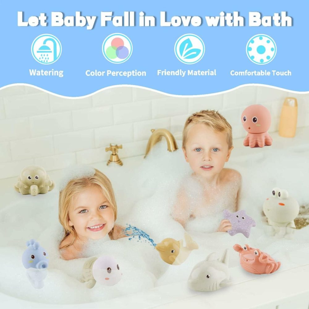 Bath Toys For Babies 6-12 Months – 10Pcs Bath Squirt Toys Silicone Ocean Animals Bathtub Float Toy For Water Play Kids Preschool Education Toy Learning Skills For Bathroom  |  Bath Toys All Toys Bath Toys