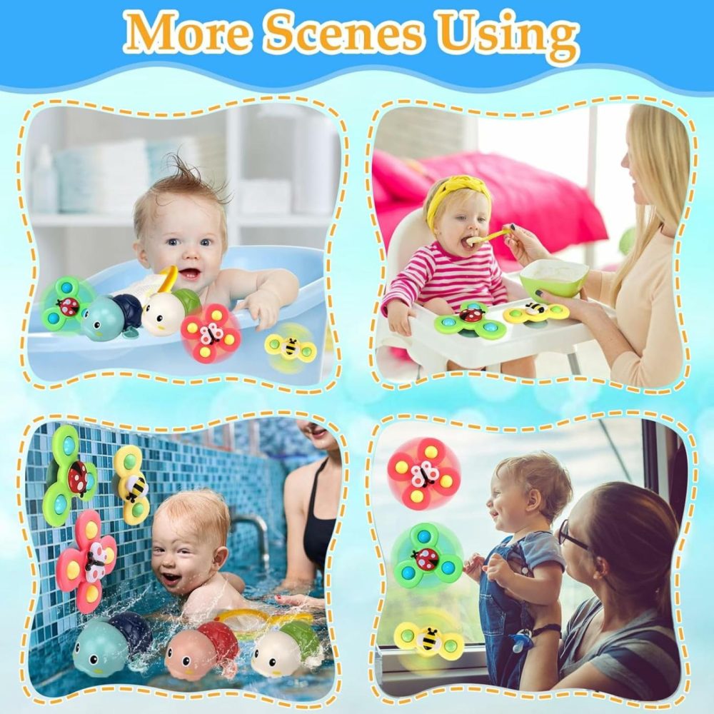 Bath Toys For Kids Ages 1-3 – Bathtub Toys For Infants Babier 6-12-18 Months – Suction Cup Fidget Spinner Toys For Toddlers Age 2-4 1 Year Old Girls Boys Birthday Gifts Baby Pool Water Shower Toys  |  Bath Toys All Toys Bath Toys