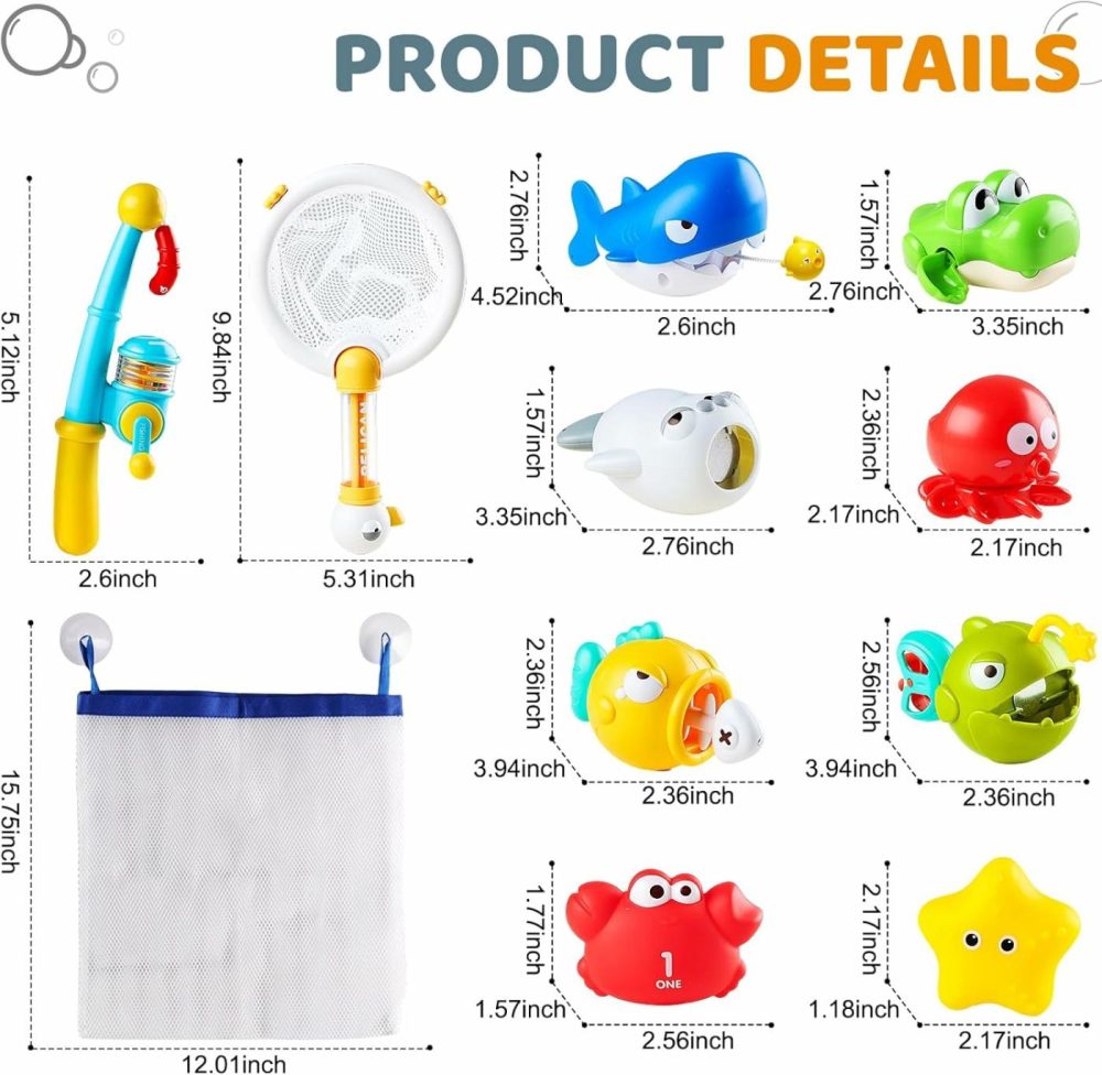 Bath Toys For Kids Ages 1-3  Magnetic Fishing Toys With Storage Bag And Light Up Star  Wind Up Creatures Baby Bathtub Birthday Gifts For Toddlers 2-4 Boys Girls  11 Pcs Set  |  Bath Toys All Toys Bath Toys