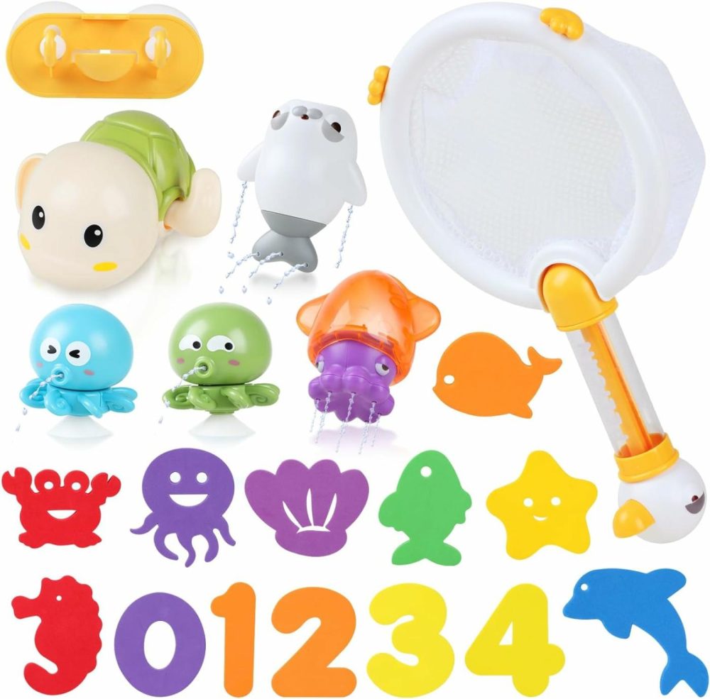 Bath Toys For Kids Ages 1-3 – Mold Free Baby Pool Toys For Toddlers With 2-In-1 Fishing Net Water Spraying Floating Animals And Foam Toy  Wind Up Swimming Turtle Bathtub Water Toys Gifts  20Pcs Set  |  Bath Toys All Toys Bath Toys