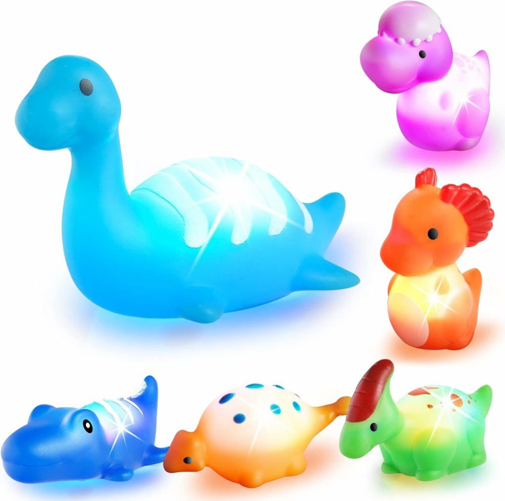 Bath Toys For Toddlers 1-3: 6 Packs Light-Up Floating Dinosaur Baby Toddler Bath Toys Set For Boys Kids Birthday Easter Christmas – Water Bathtub Shower Pool Bath Toy For Children Preschool  |  Bath Toys All Toys Bath Toys