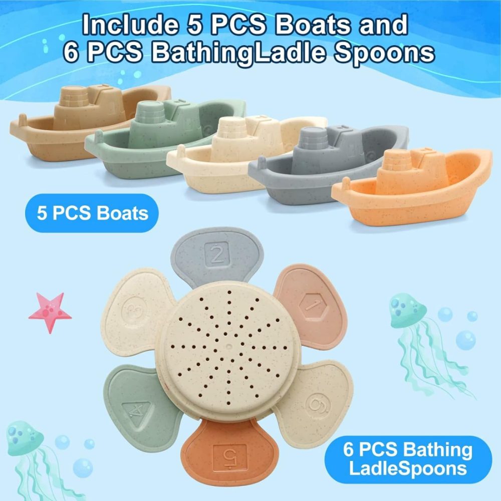 Bath Toys For Toddlers  11 Pack Floating Boats With Bathing Spoon Bathtub Toy Mold Free For Babies Kids Boys Girls Ages 3 Birthday Gift  |  Bath Toys All Toys Bath Toys