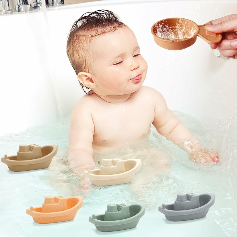 Bath Toys For Toddlers  11 Pack Floating Boats With Bathing Spoon Bathtub Toy Mold Free For Babies Kids Boys Girls Ages 3 Birthday Gift  |  Bath Toys All Toys Bath Toys