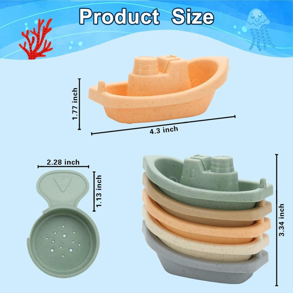 Bath Toys For Toddlers  11 Pack Floating Boats With Bathing Spoon Bathtub Toy Mold Free For Babies Kids Boys Girls Ages 3 Birthday Gift  |  Bath Toys All Toys Bath Toys