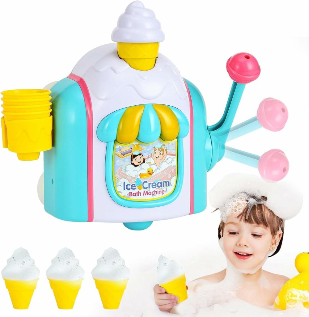 Bath Toys For Toddlers Ages 3-5,Ice Cream Foam Maker Bathtub Toy With Hooks Not Fall,Bathtub Bubble Machine Pretend Cake Play Set For Kids Boys Girls 3 4 5 Years Old  |  Bath Toys All Toys Bath Toys