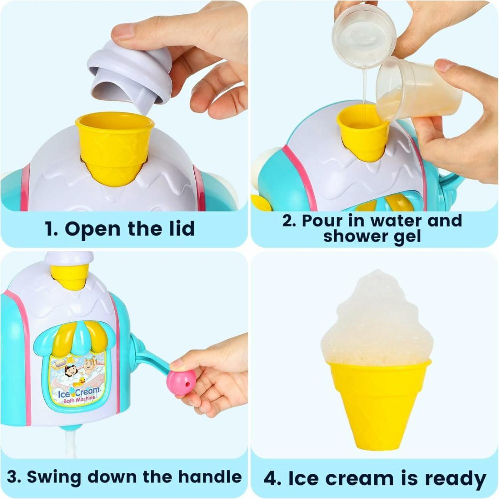 Bath Toys For Toddlers Ages 3-5,Ice Cream Foam Maker Bathtub Toy With Hooks Not Fall,Bathtub Bubble Machine Pretend Cake Play Set For Kids Boys Girls 3 4 5 Years Old  |  Bath Toys All Toys Bath Toys