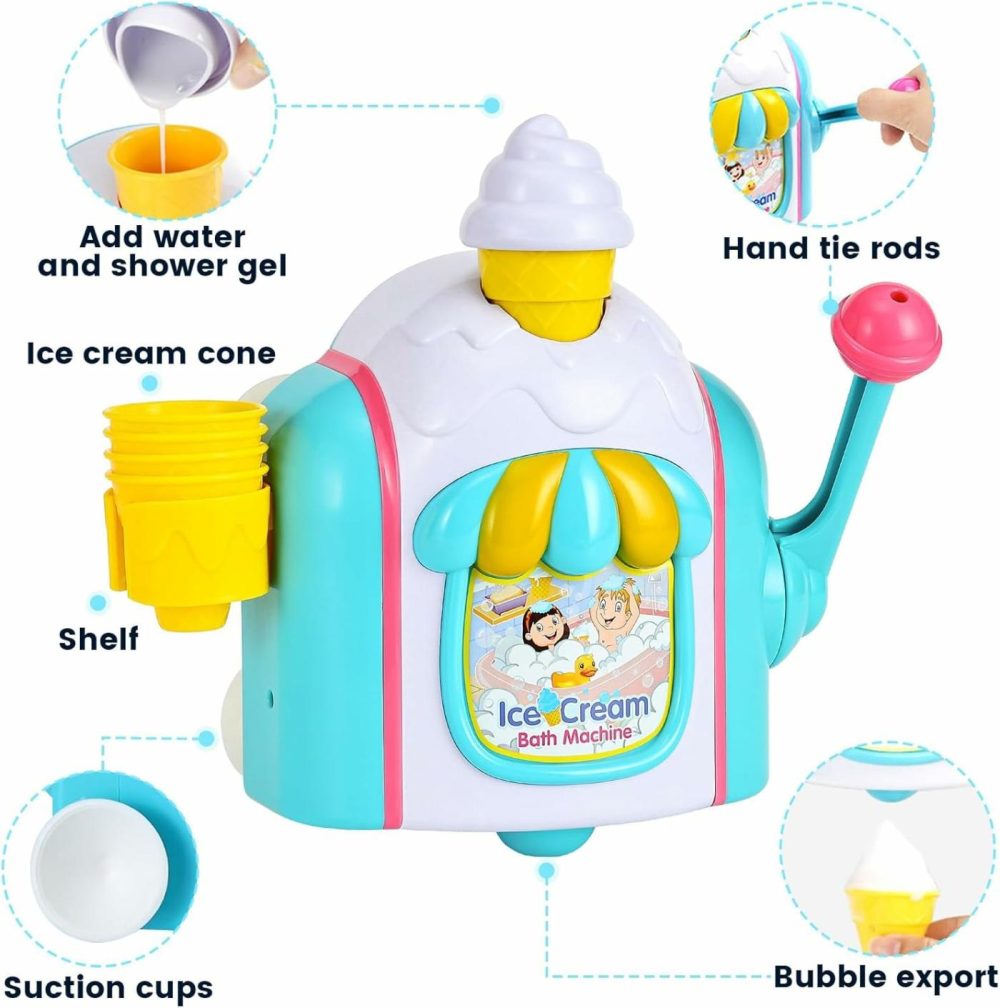 Bath Toys For Toddlers Ages 3-5,Ice Cream Foam Maker Bathtub Toy With Hooks Not Fall,Bathtub Bubble Machine Pretend Cake Play Set For Kids Boys Girls 3 4 5 Years Old  |  Bath Toys All Toys Bath Toys