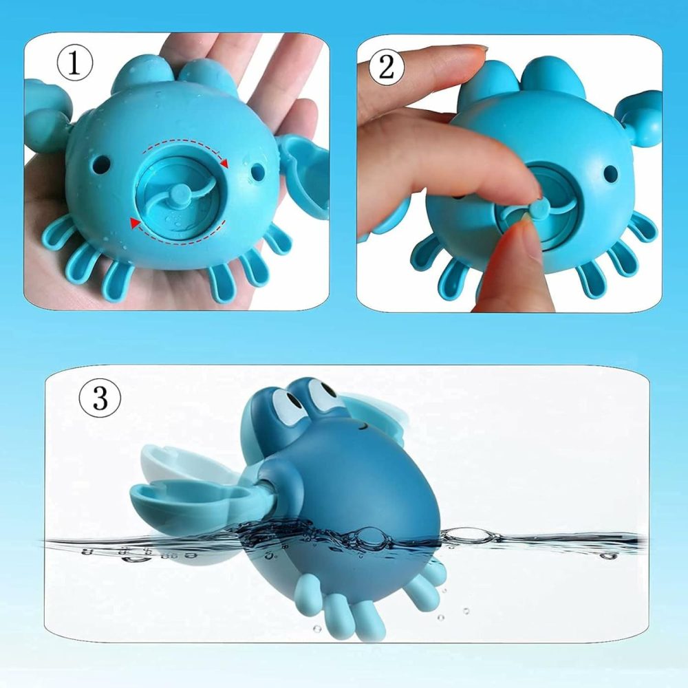 Bath Toys For Toddlers ,Cute Wind-Up Swimming Crab Baby Bathtub Toys For 1-3 Years Old 6 To 12 Months Boys Girls & Kids (Multi-Colors 4 Pcs)  |  Bath Toys All Toys Bath Toys