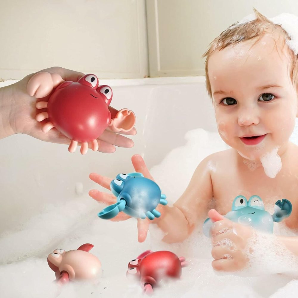 Bath Toys For Toddlers ,Cute Wind-Up Swimming Crab Baby Bathtub Toys For 1-3 Years Old 6 To 12 Months Boys Girls & Kids (Multi-Colors 4 Pcs)  |  Bath Toys All Toys Bath Toys