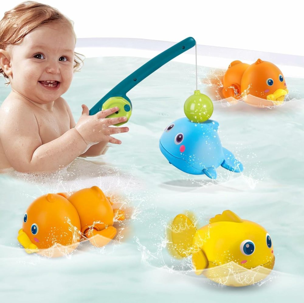 Bath Toys For Toddlers  Magnetic Fishing Games Kids Bathtub Toys  Mold Free Wind-Up Toys Swimming Fish Duck Whale Floating Water Toys For Kids Baby Infant  |  Bath Toys All Toys Bath Toys