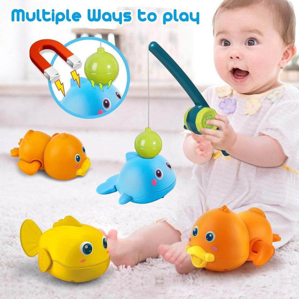 Bath Toys For Toddlers  Magnetic Fishing Games Kids Bathtub Toys  Mold Free Wind-Up Toys Swimming Fish Duck Whale Floating Water Toys For Kids Baby Infant  |  Bath Toys All Toys Bath Toys