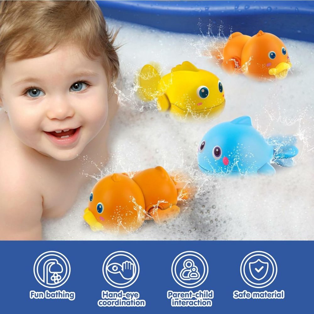 Bath Toys For Toddlers  Magnetic Fishing Games Kids Bathtub Toys  Mold Free Wind-Up Toys Swimming Fish Duck Whale Floating Water Toys For Kids Baby Infant  |  Bath Toys All Toys Bath Toys