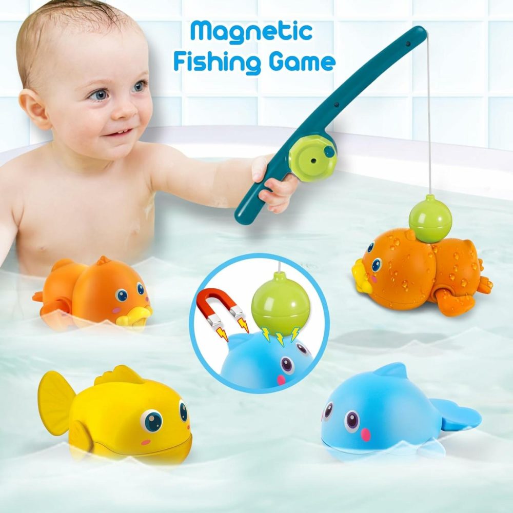 Bath Toys For Toddlers  Magnetic Fishing Games Kids Bathtub Toys  Mold Free Wind-Up Toys Swimming Fish Duck Whale Floating Water Toys For Kids Baby Infant  |  Bath Toys All Toys Bath Toys