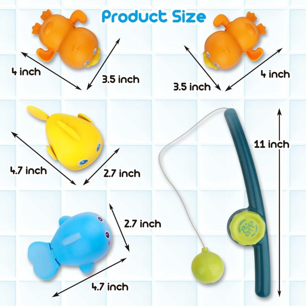 Bath Toys For Toddlers  Magnetic Fishing Games Kids Bathtub Toys  Mold Free Wind-Up Toys Swimming Fish Duck Whale Floating Water Toys For Kids Baby Infant  |  Bath Toys All Toys Bath Toys