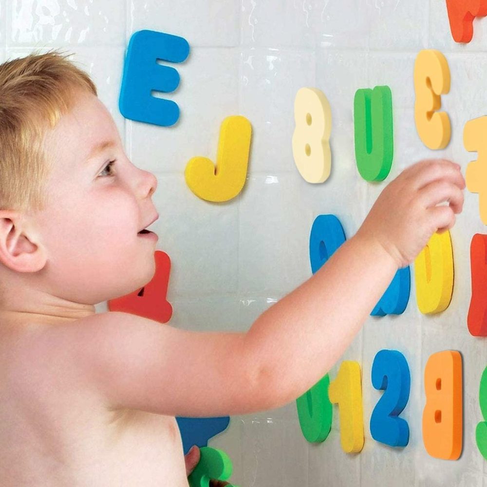 Bath Toys Organizer + 36 Soft Foam Abc 123 Letters & Numbers Bathroom Alphabet Baby Toys For Early Learning Foam Letters And Quick Dry Storage Net Bag  |  Bath Toys All Toys Bath Toys