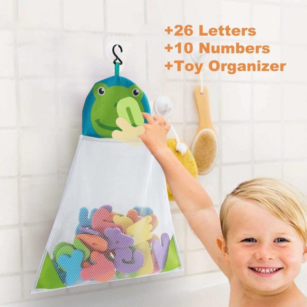 Bath Toys Organizer + 36 Soft Foam Abc 123 Letters & Numbers Bathroom Alphabet Baby Toys For Early Learning Foam Letters And Quick Dry Storage Net Bag  |  Bath Toys All Toys Bath Toys