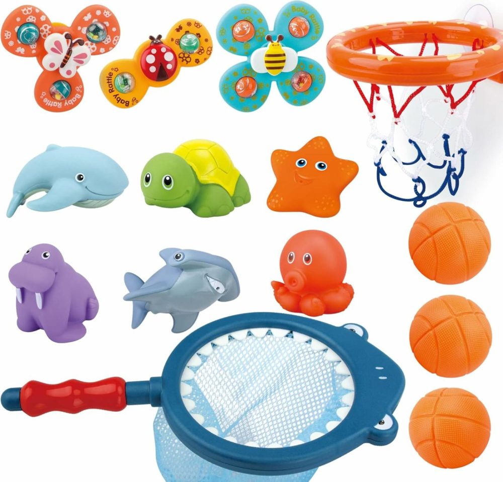 Bath Toys Playset  Fun Basketball Hoop & Balls  Bathtub Pool Shooting Game & Fishing Game  Sensory Suction Cup Spinner Spinning Top Baby Toy  For Little Boys Girls Kids Toddlers  |  Bath Toys All Toys Bath Toys