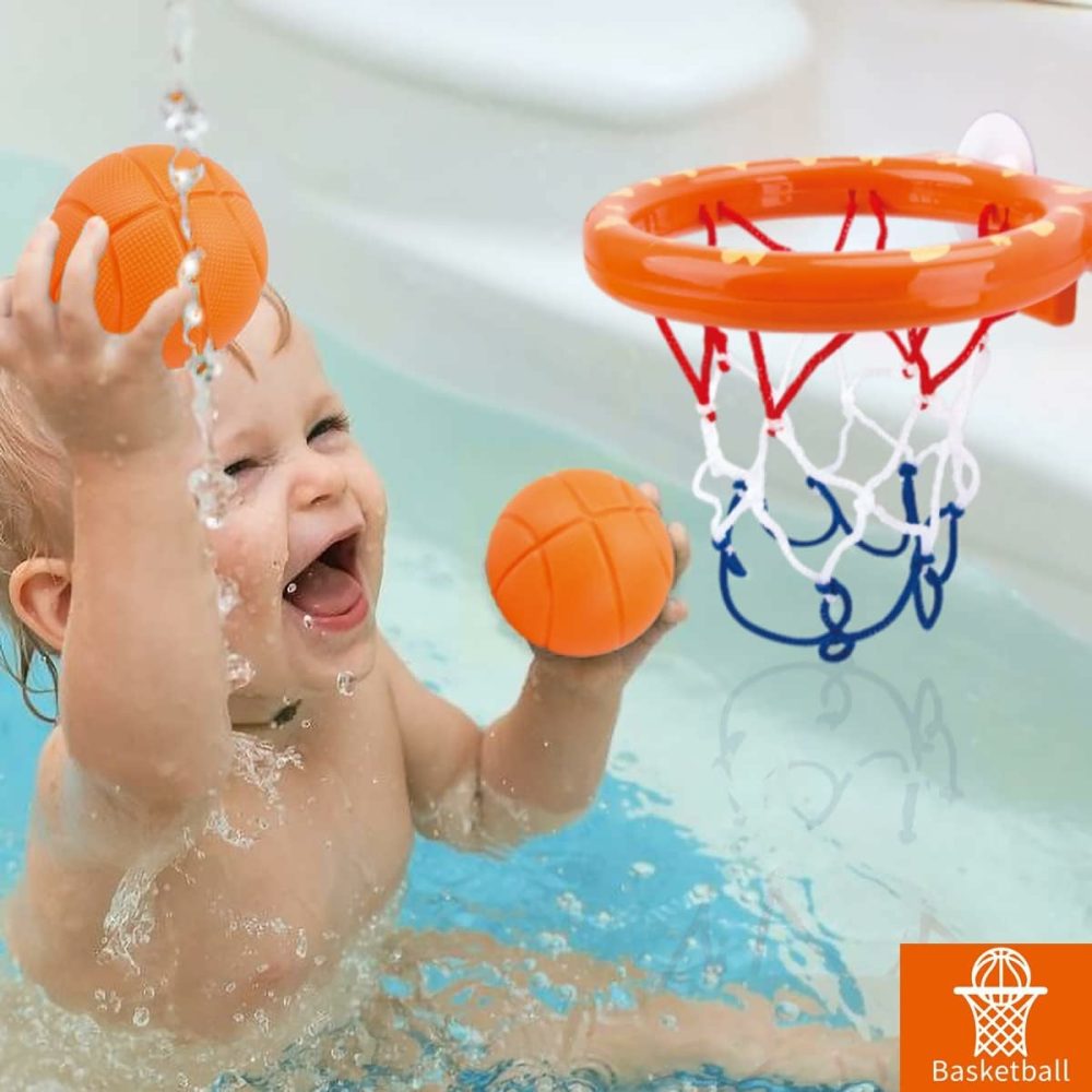 Bath Toys Playset  Fun Basketball Hoop & Balls  Bathtub Pool Shooting Game & Fishing Game  Sensory Suction Cup Spinner Spinning Top Baby Toy  For Little Boys Girls Kids Toddlers  |  Bath Toys All Toys Bath Toys