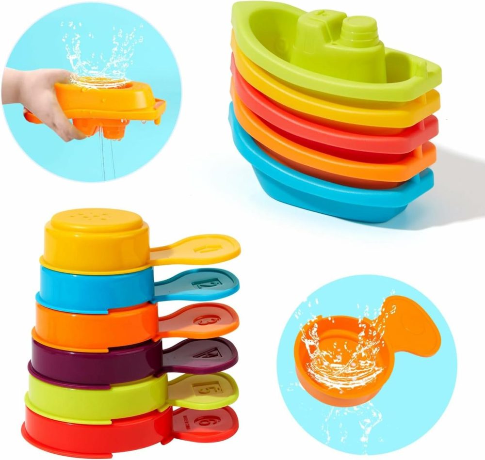 Bath Toys Rainbow Floating Boats With Bathing Spoon  11 Pcs Water Table Toys Baby Bath Toys For Toddlers 1-3/Infants 6-12-18 Months Bathtub Toys Shower Toys  Pool Toys  Beach Toys  |  Bath Toys All Toys Bath Toys