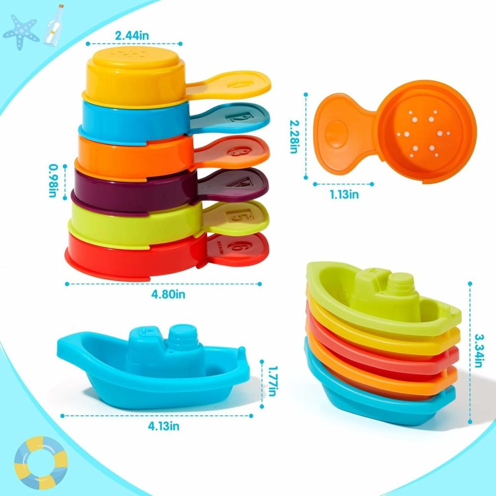 Bath Toys Rainbow Floating Boats With Bathing Spoon  11 Pcs Water Table Toys Baby Bath Toys For Toddlers 1-3/Infants 6-12-18 Months Bathtub Toys Shower Toys  Pool Toys  Beach Toys  |  Bath Toys All Toys Bath Toys