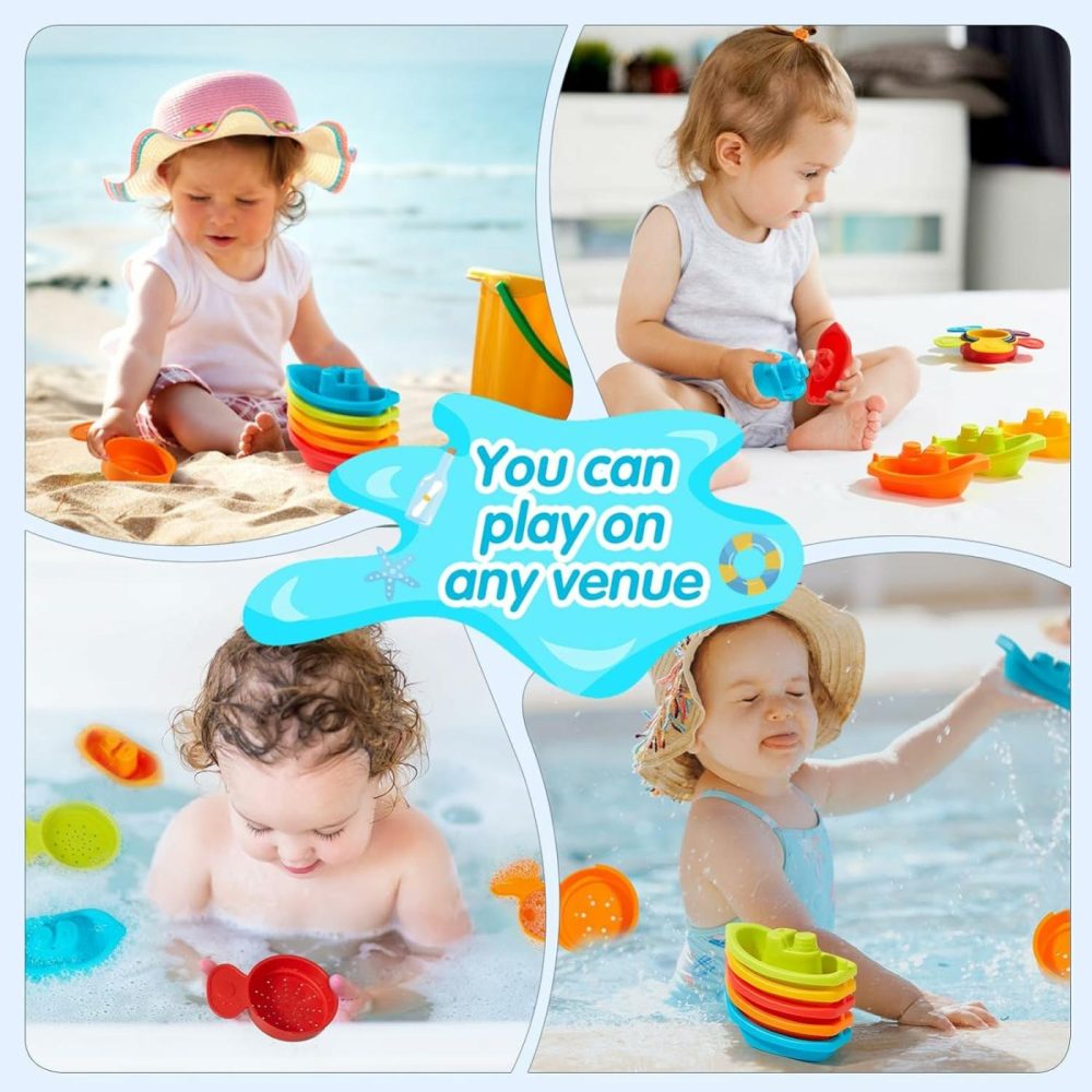 Bath Toys Rainbow Floating Boats With Bathing Spoon  11 Pcs Water Table Toys Baby Bath Toys For Toddlers 1-3/Infants 6-12-18 Months Bathtub Toys Shower Toys  Pool Toys  Beach Toys  |  Bath Toys All Toys Bath Toys