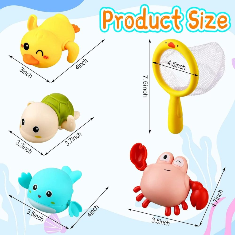 Bath Toys Sets Include 12 Pcs Wind Up Floating Toys With 2 Pcs Duck Shape Fishing Net  Swimming Pool Games Bathtub Shower Toy  Turtle Whale Duck Crab For Boys Girls Funny Gifts  |  Bath Toys All Toys Bath Toys