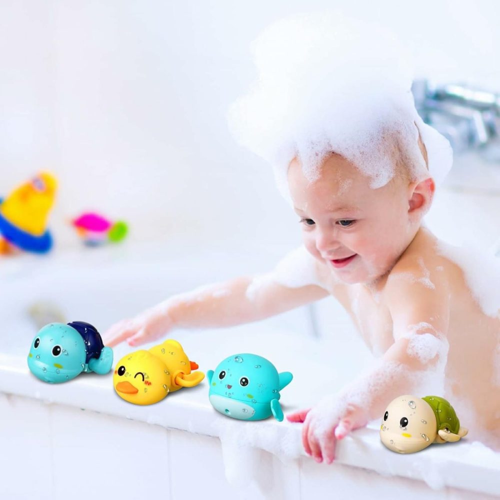 Bath Toys Sets Include 12 Pcs Wind Up Floating Toys With 2 Pcs Duck Shape Fishing Net  Swimming Pool Games Bathtub Shower Toy  Turtle Whale Duck Crab For Boys Girls Funny Gifts  |  Bath Toys All Toys Bath Toys