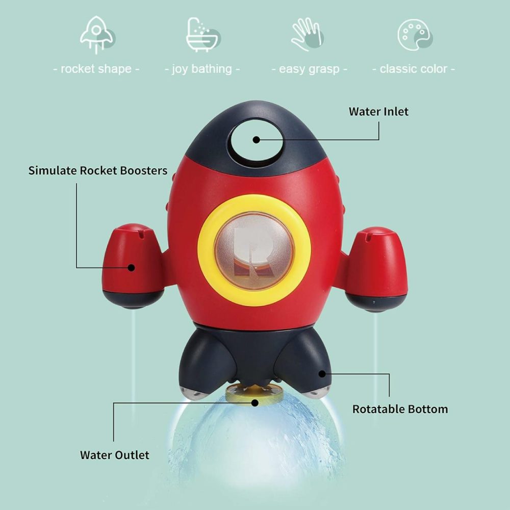 Bath Toys  Space Rocket Bath Toys For Toddlers 1-3  Spray Water Baby Bath Toys With Rotating Fountain  Shower Bathtub Toys For Toddlers Aged 18 Months 2 3 4 5 Years Old Kids Boys Girls  |  Bath Toys All Toys Bath Toys