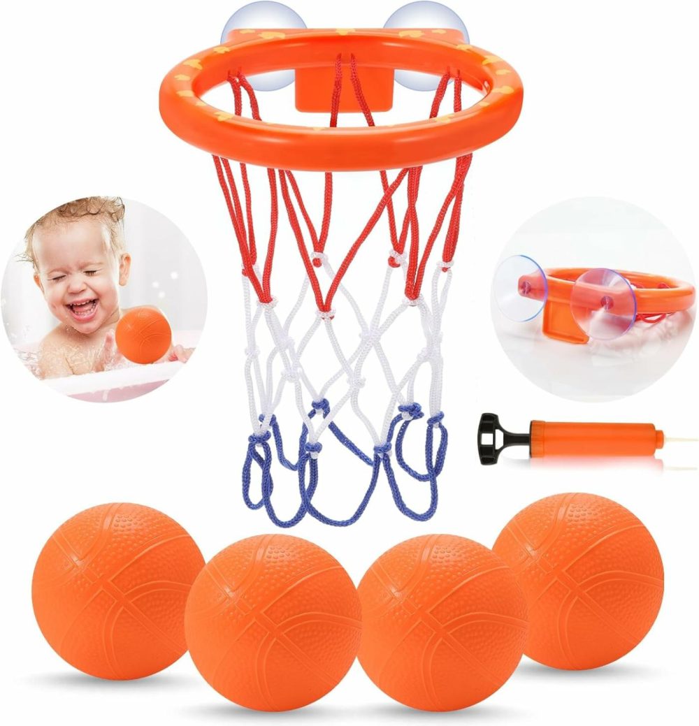 Bath Toys,Mold Free Bath Basketball Hoop For Kids Ages 1-3,Bathtub Basketball Hoop For Babies And Toddlers,Strong Suction Cup Basketball Hoop & 4 Soft Balls Set For Boys Girls,Tub Toys For Kids 4-8  |  Bath Toys All Toys Bath Toys